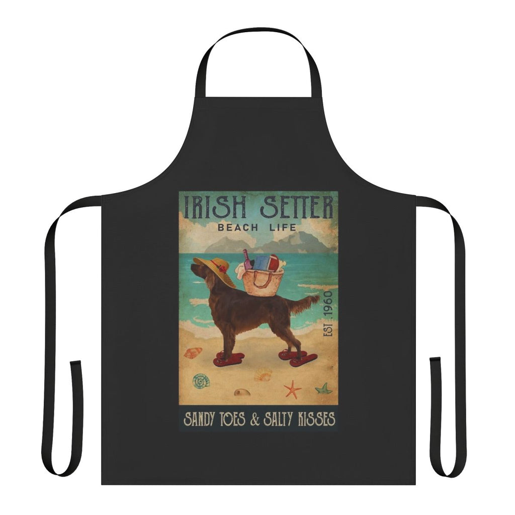 Colorful apron with an Irish Setter dog design, perfect for beach-themed kitchens and homes.