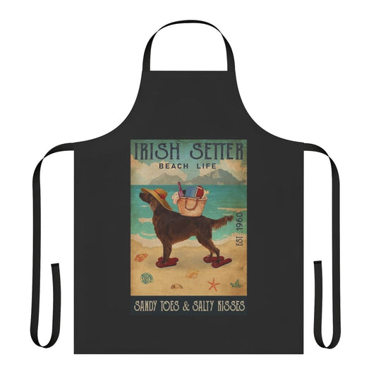 Colorful apron with an Irish Setter dog design, perfect for beach-themed kitchens and homes.