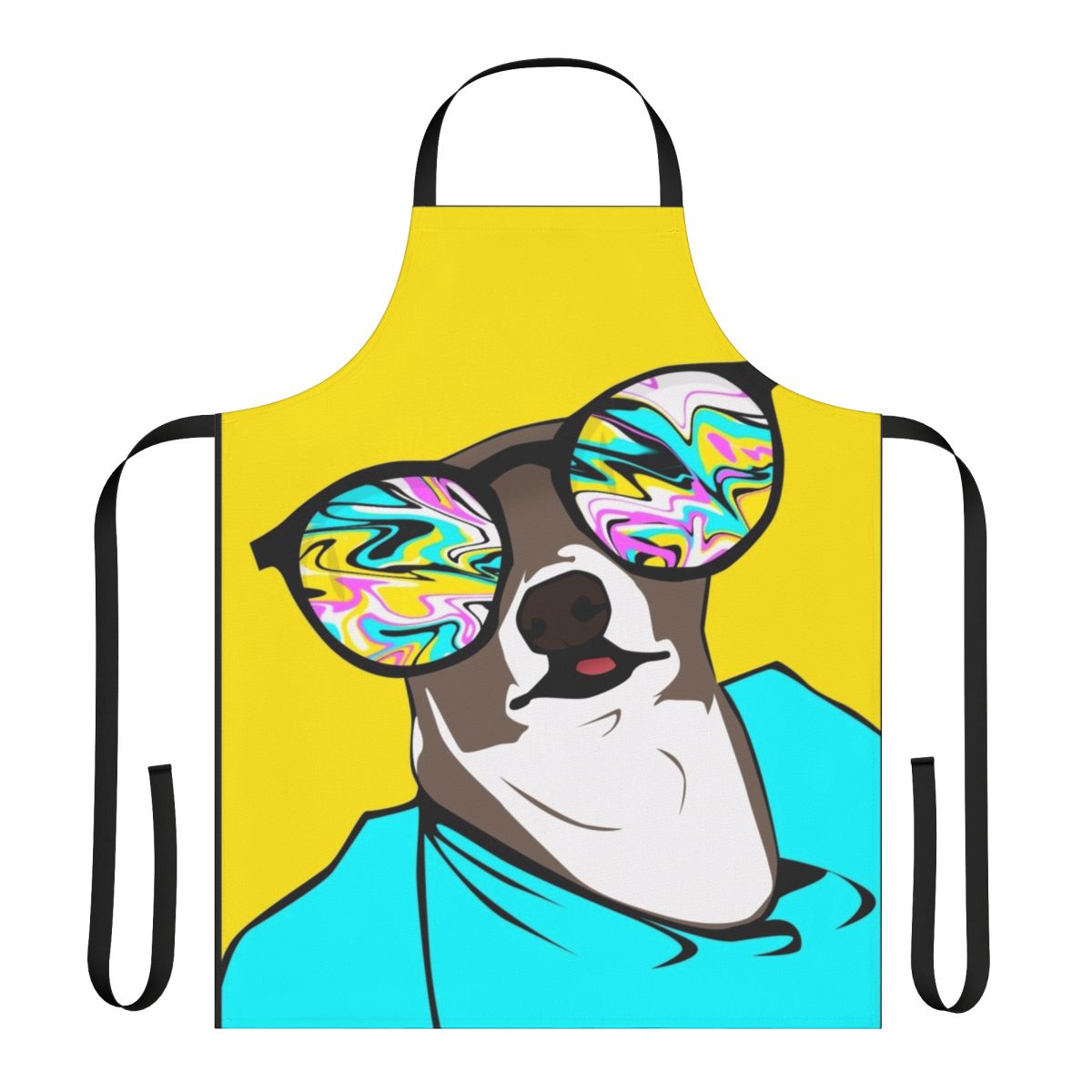 A white apron with a cute Kermit the Frog-themed design, perfect for dog owners who love to cook or bake.