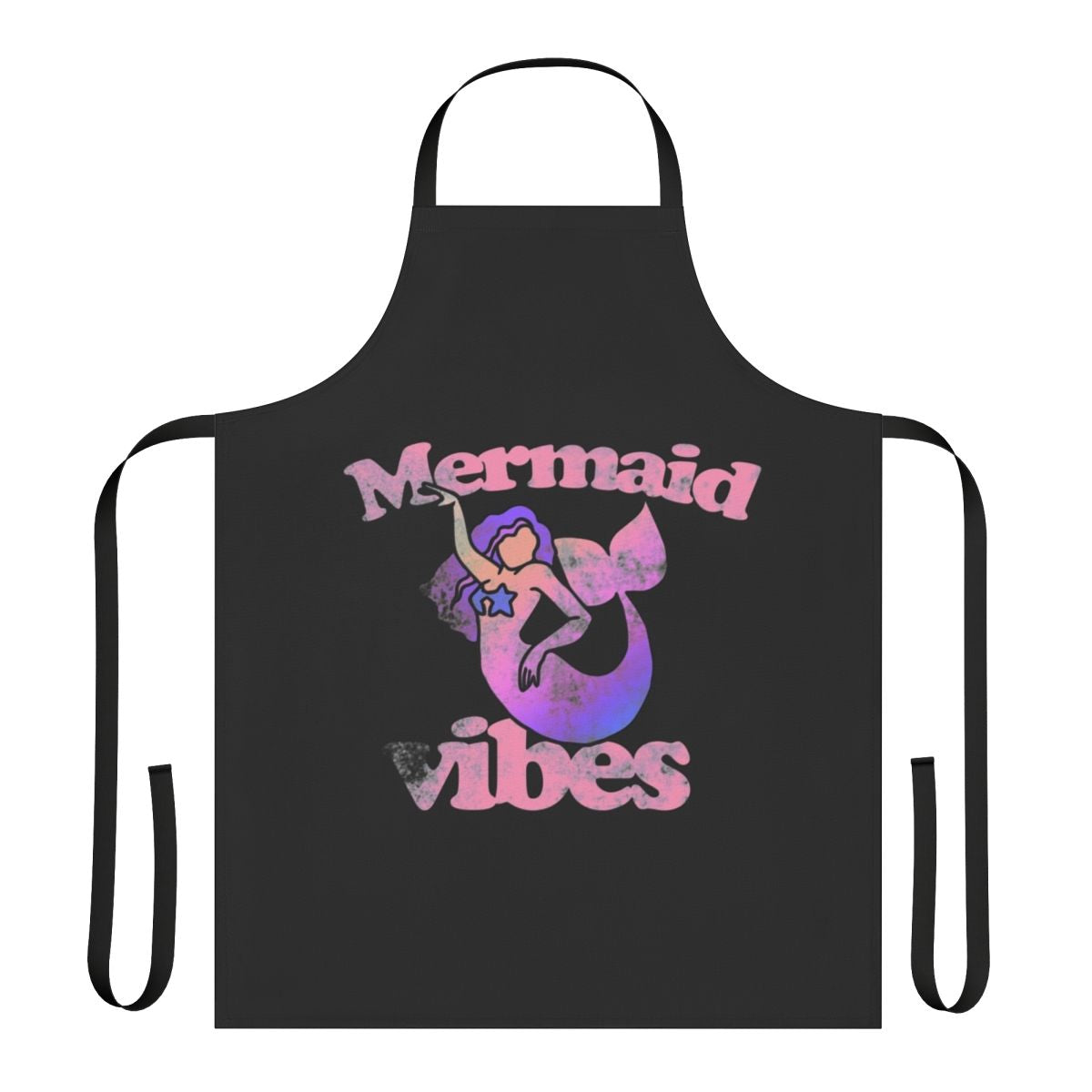 A vibrant pink apron featuring a whimsical mermaid design, perfect for mermaid lovers.