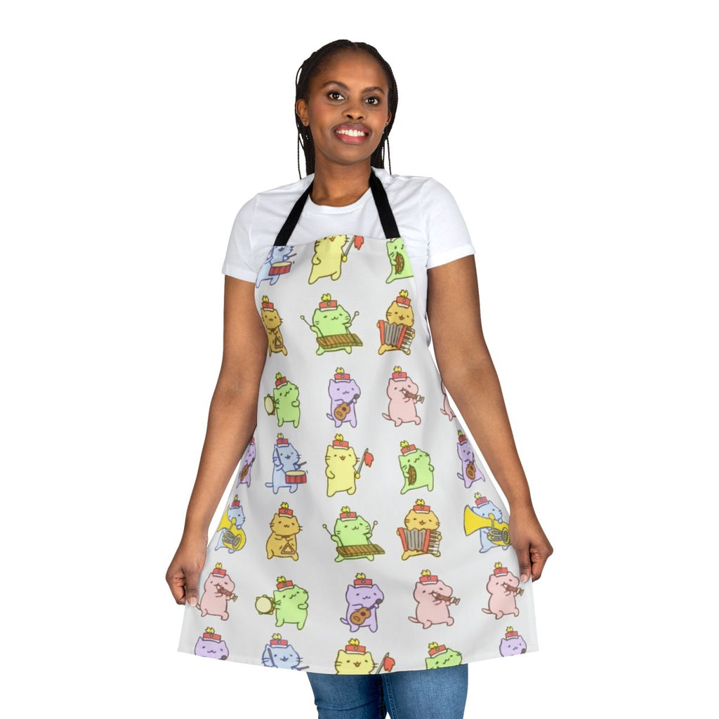 Mitchiri Neko inspired apron with cute cartoon cats and Japanese text