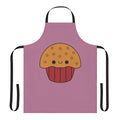 A vibrant and whimsical apron featuring a cute and kawaii muffin design, perfect for hobby chefs and baking lovers.