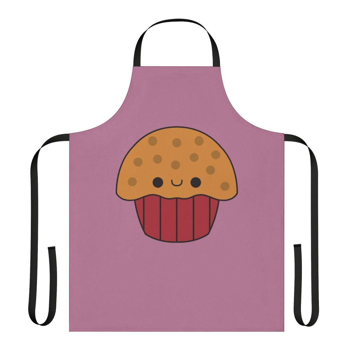 A vibrant and whimsical apron featuring a cute and kawaii muffin design, perfect for hobby chefs and baking lovers.