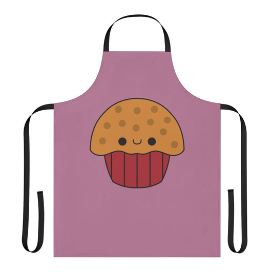 A vibrant and whimsical apron featuring a cute and kawaii muffin design, perfect for hobby chefs and baking lovers.