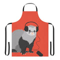 A black-footed ferret wearing headphones and a musical note pattern apron