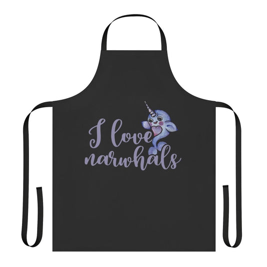 A purple and pink apron with a cute narwhal design, ideal for cooking and baking enthusiasts.