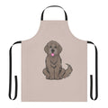 Illustration of a smiling beige Newfoundland dog on a tan apron