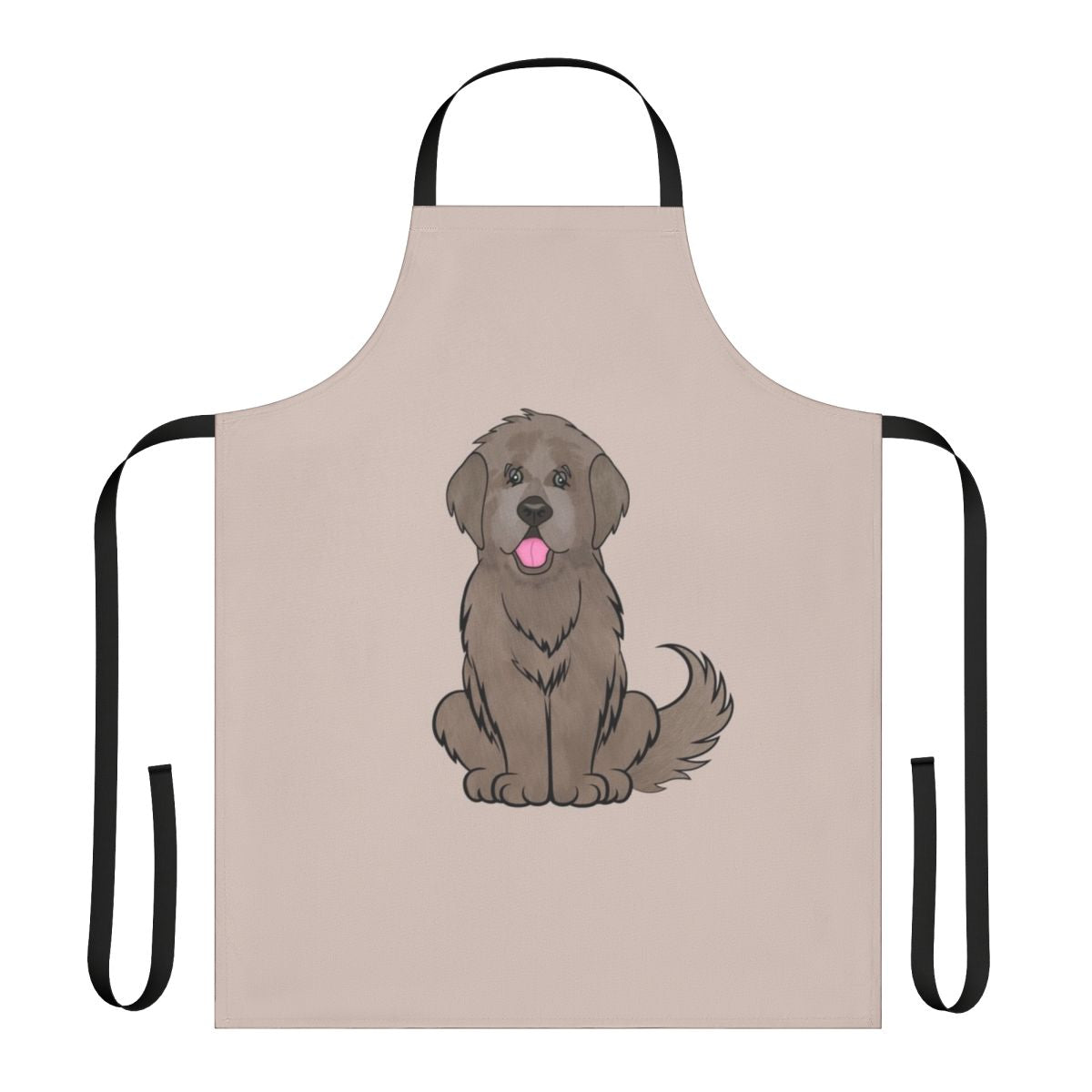 Illustration of a smiling beige Newfoundland dog on a tan apron