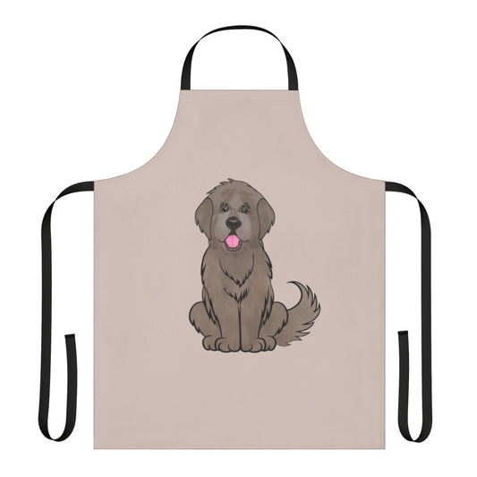 Illustration of a smiling beige Newfoundland dog on a tan apron