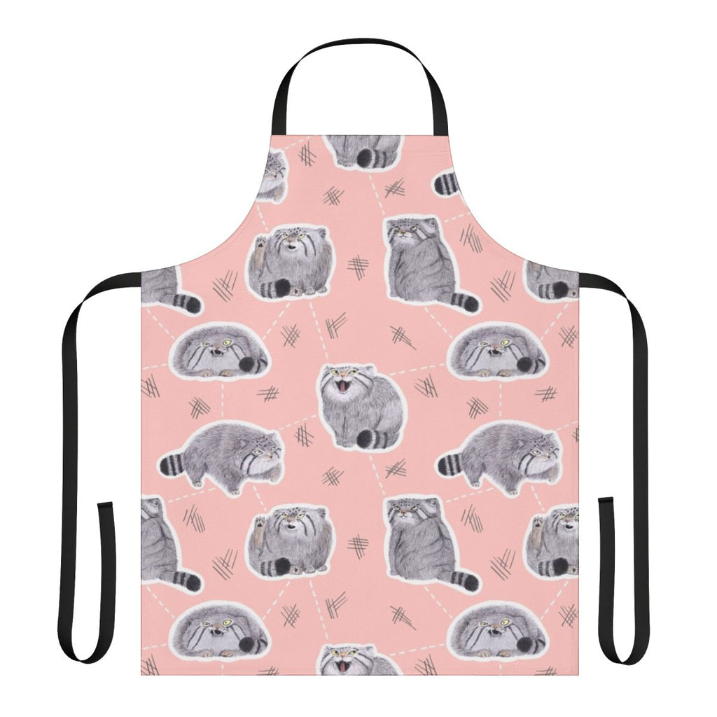 Pallas cat or manul cat themed apron with a cute, fluffy cat design