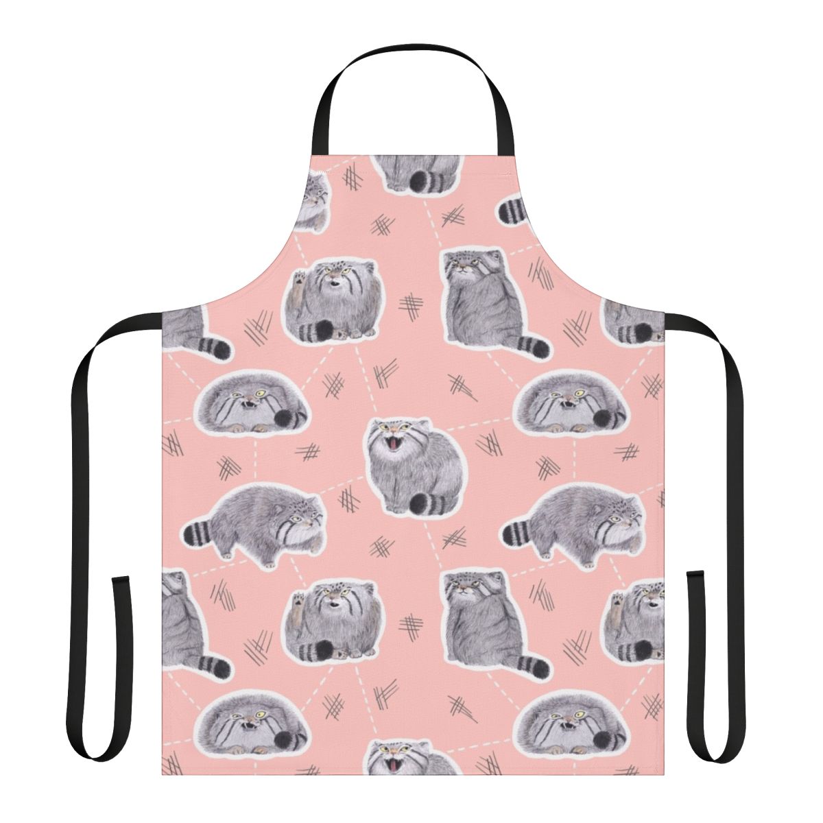 Pallas cat or manul cat themed apron with a cute, fluffy cat design