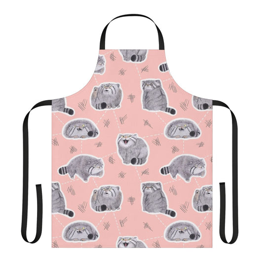 Pallas cat or manul cat themed apron with a cute, fluffy cat design