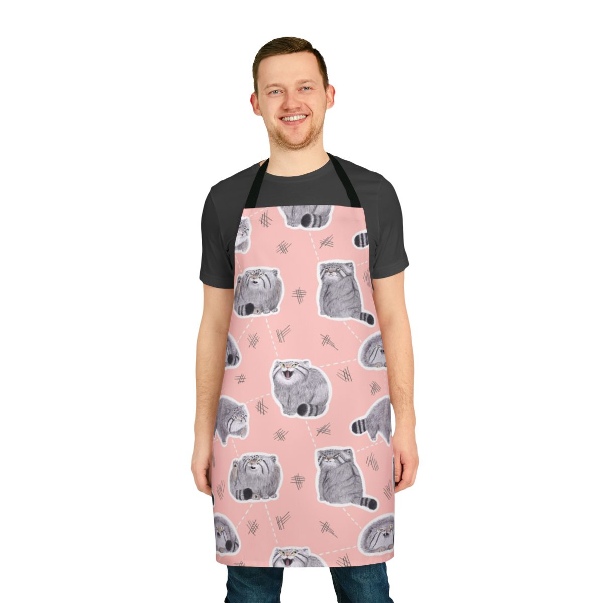 Pallas cat or manul cat themed apron with a cute, fluffy cat design