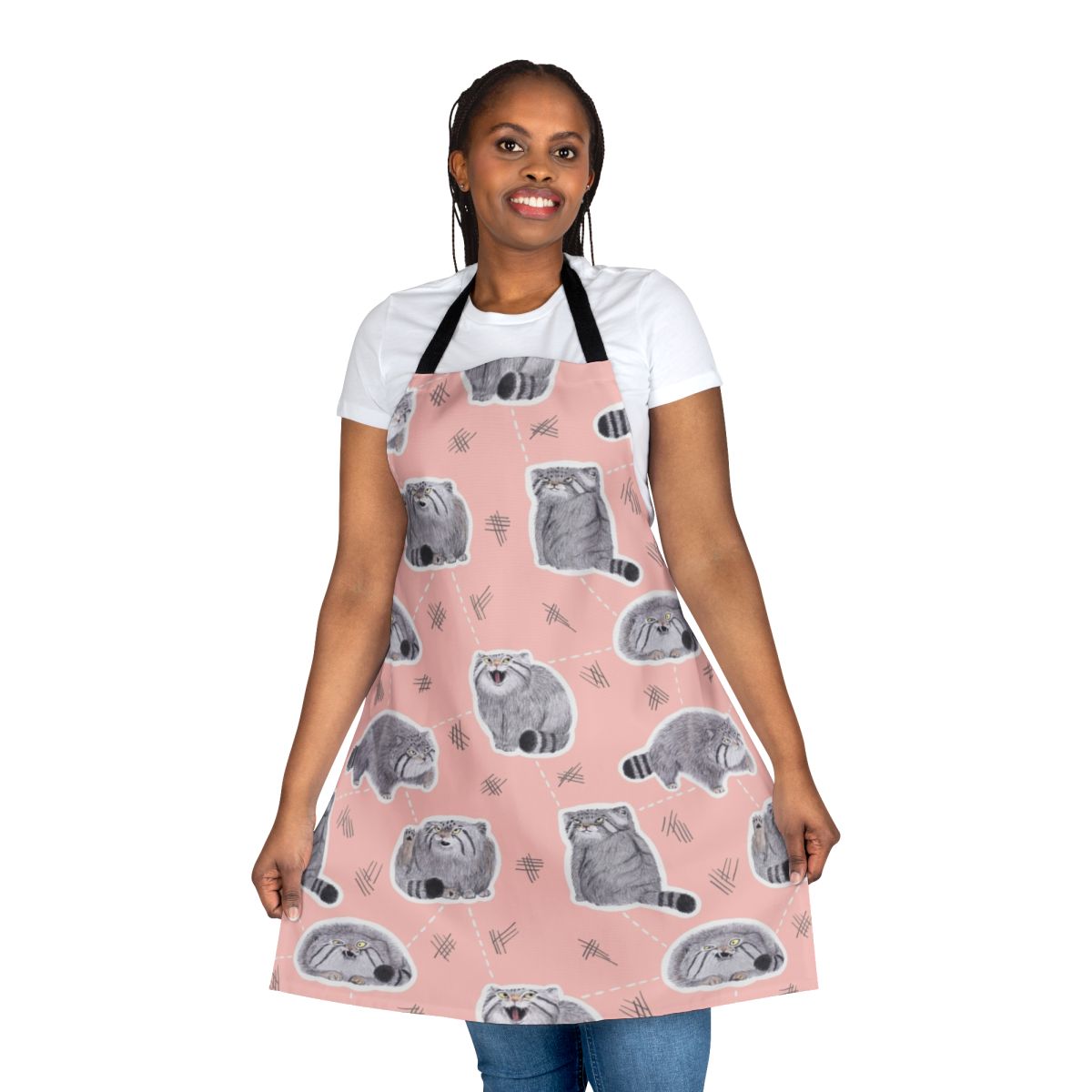 Pallas cat or manul cat themed apron with a cute, fluffy cat design