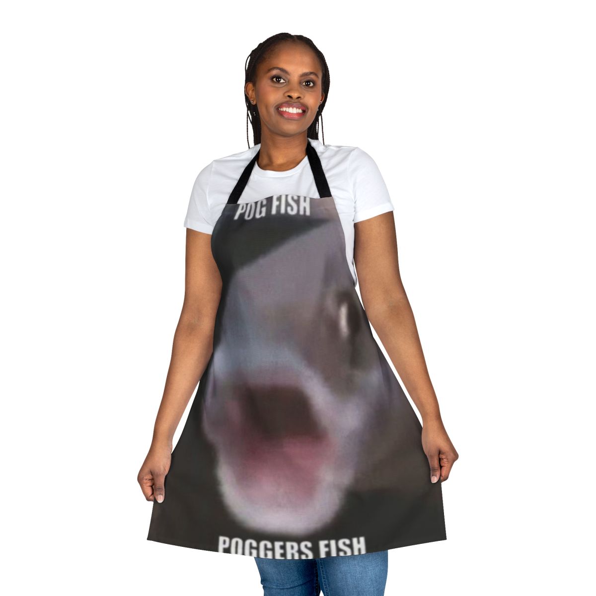 Vibrant illustration of a pog fish or poggers fish design on a high-quality apron