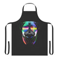 Pug wearing headphones on an apron with a retro music design