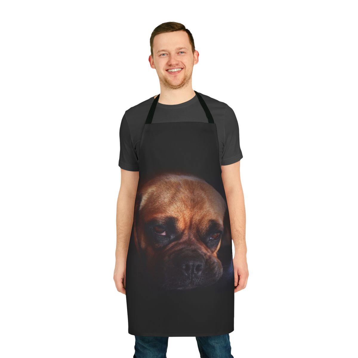 Cute puggle dog wearing an adorable apron