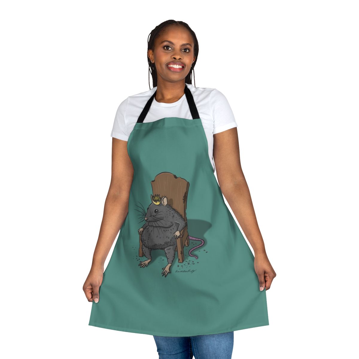 Whimsical apron featuring a playful rat king design
