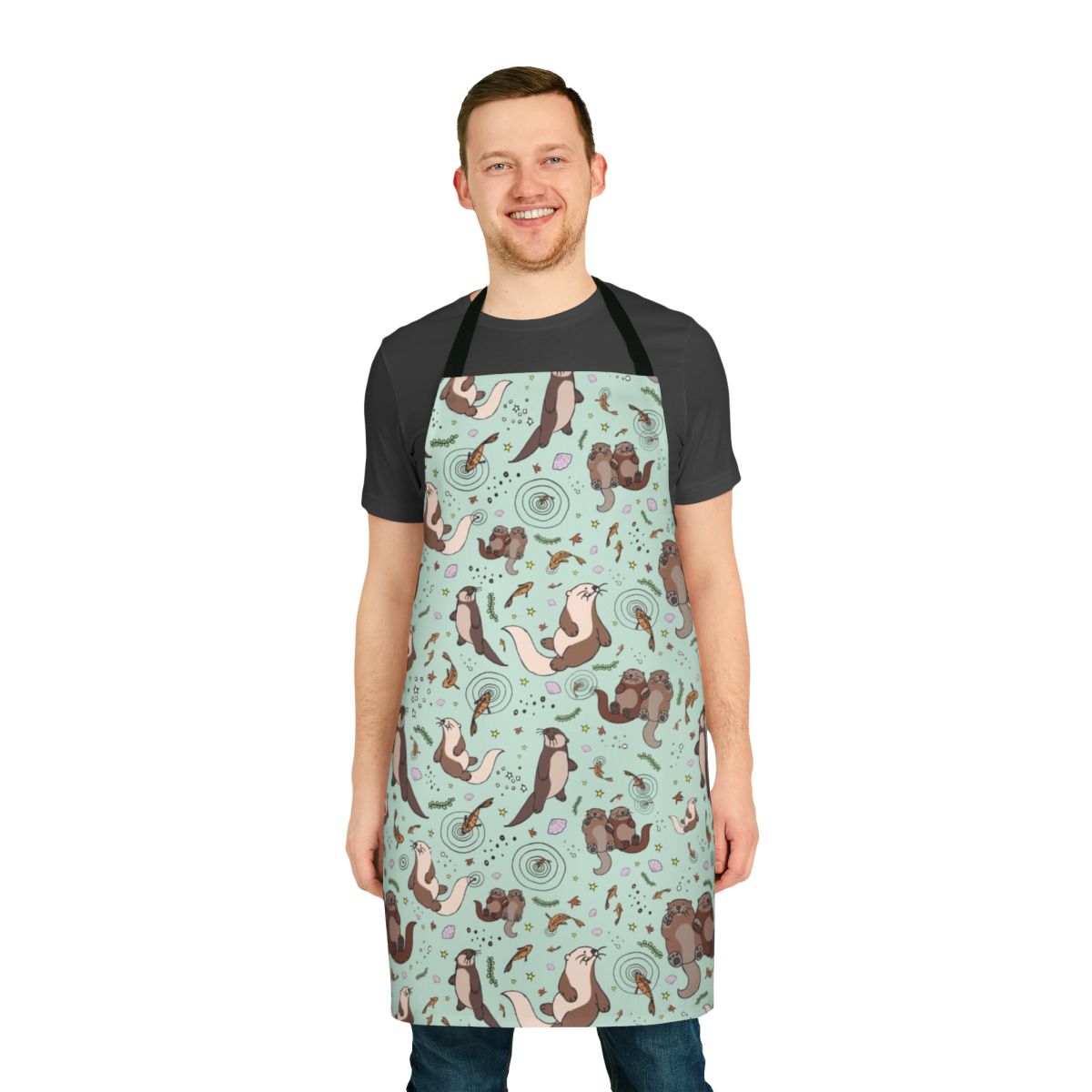 A vibrant apron featuring a playful sea otter design