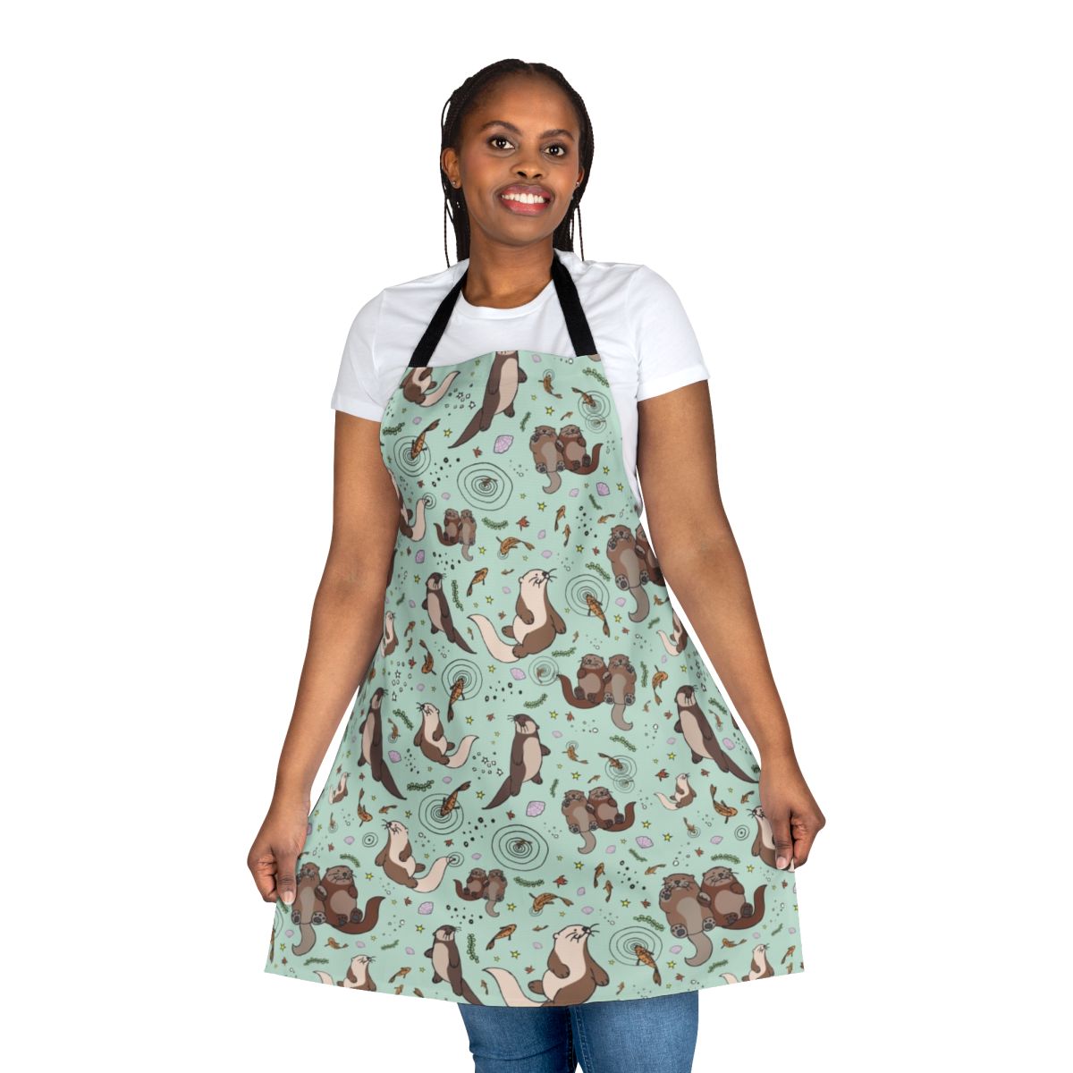 A vibrant apron featuring a playful sea otter design