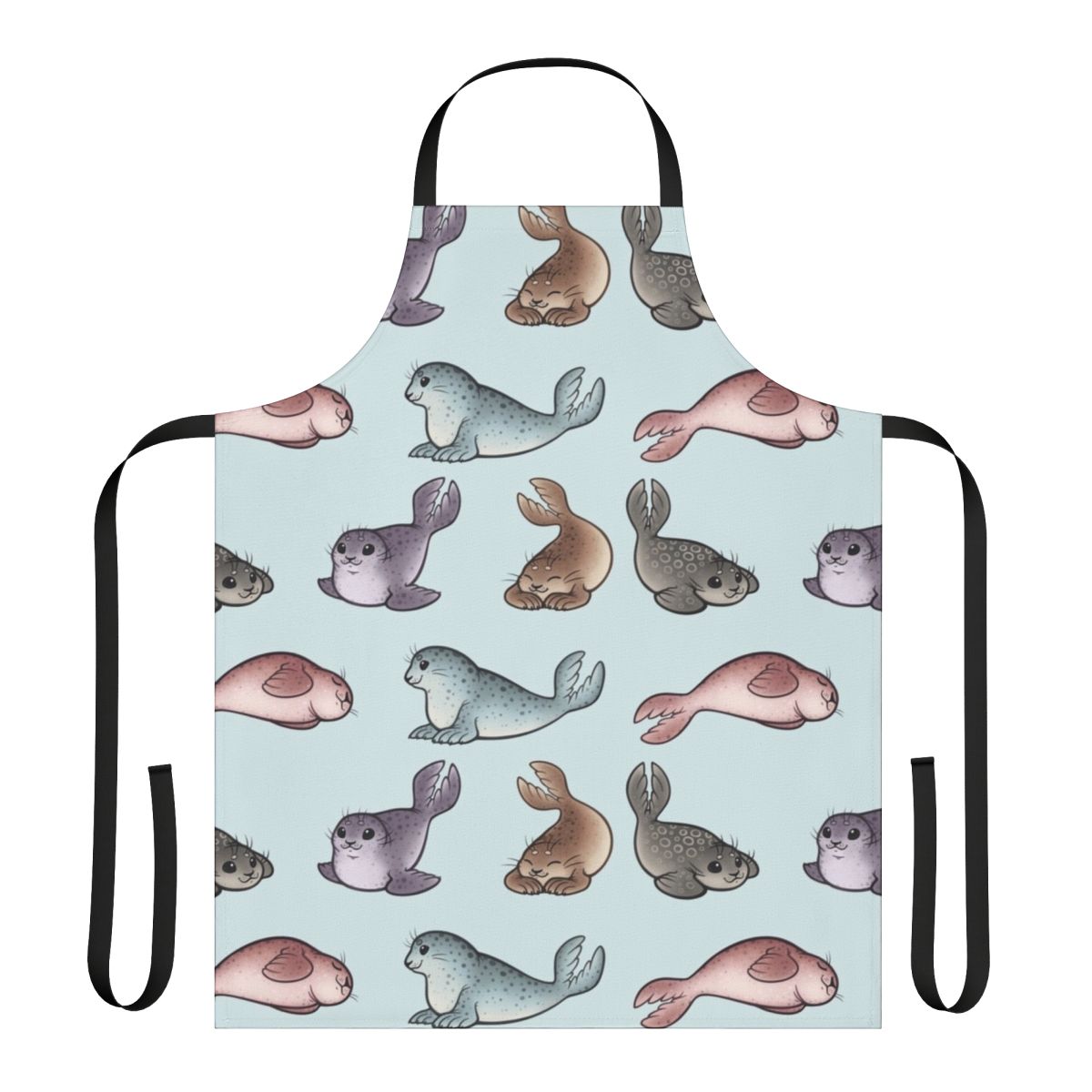 Illustration of cute seals on a white apron