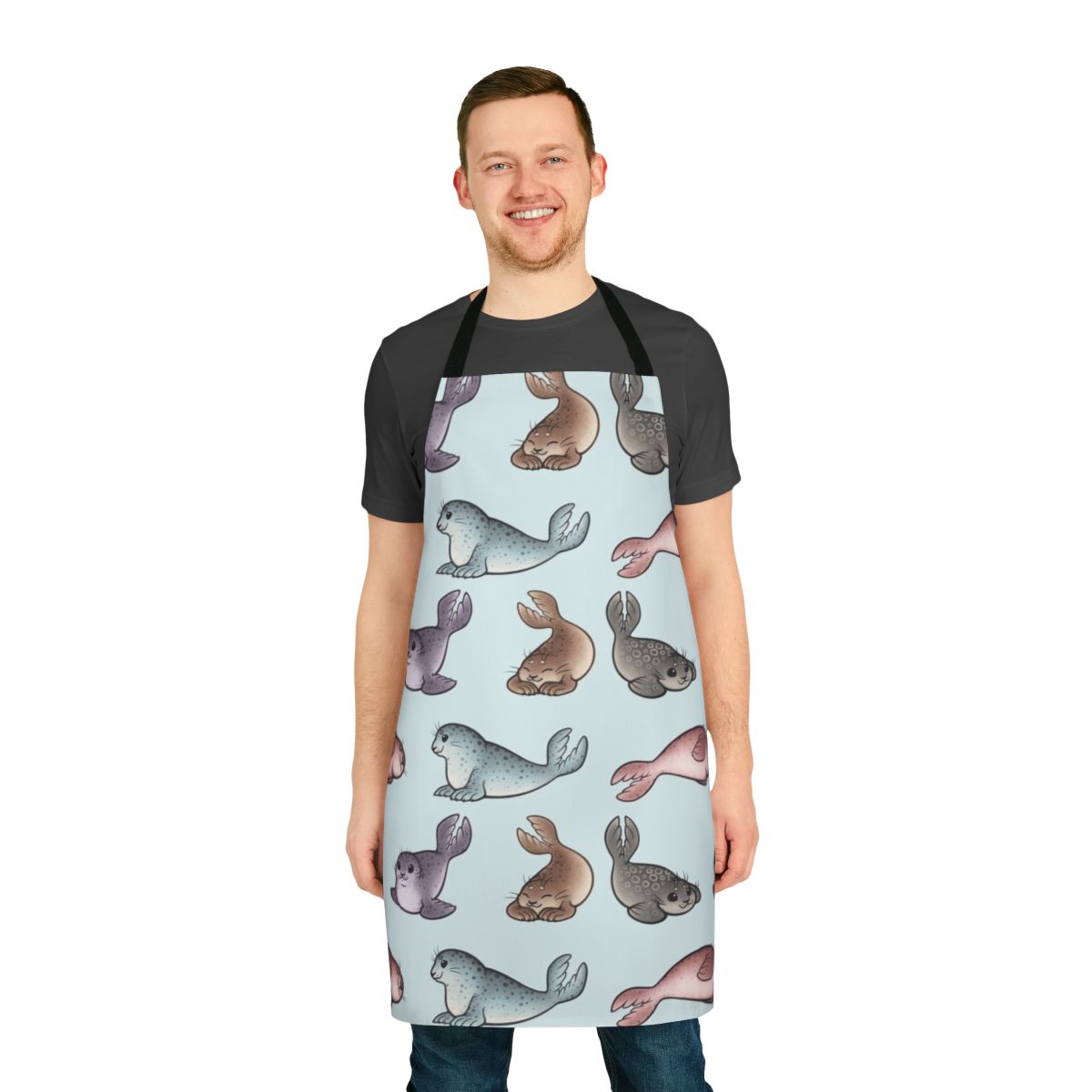 Illustration of cute seals on a white apron