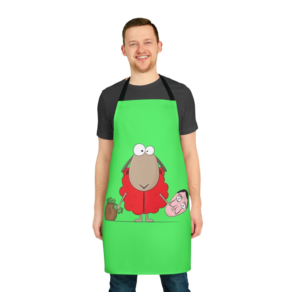 Sheep-themed apron inspired by the popular Netflix series Money Heist