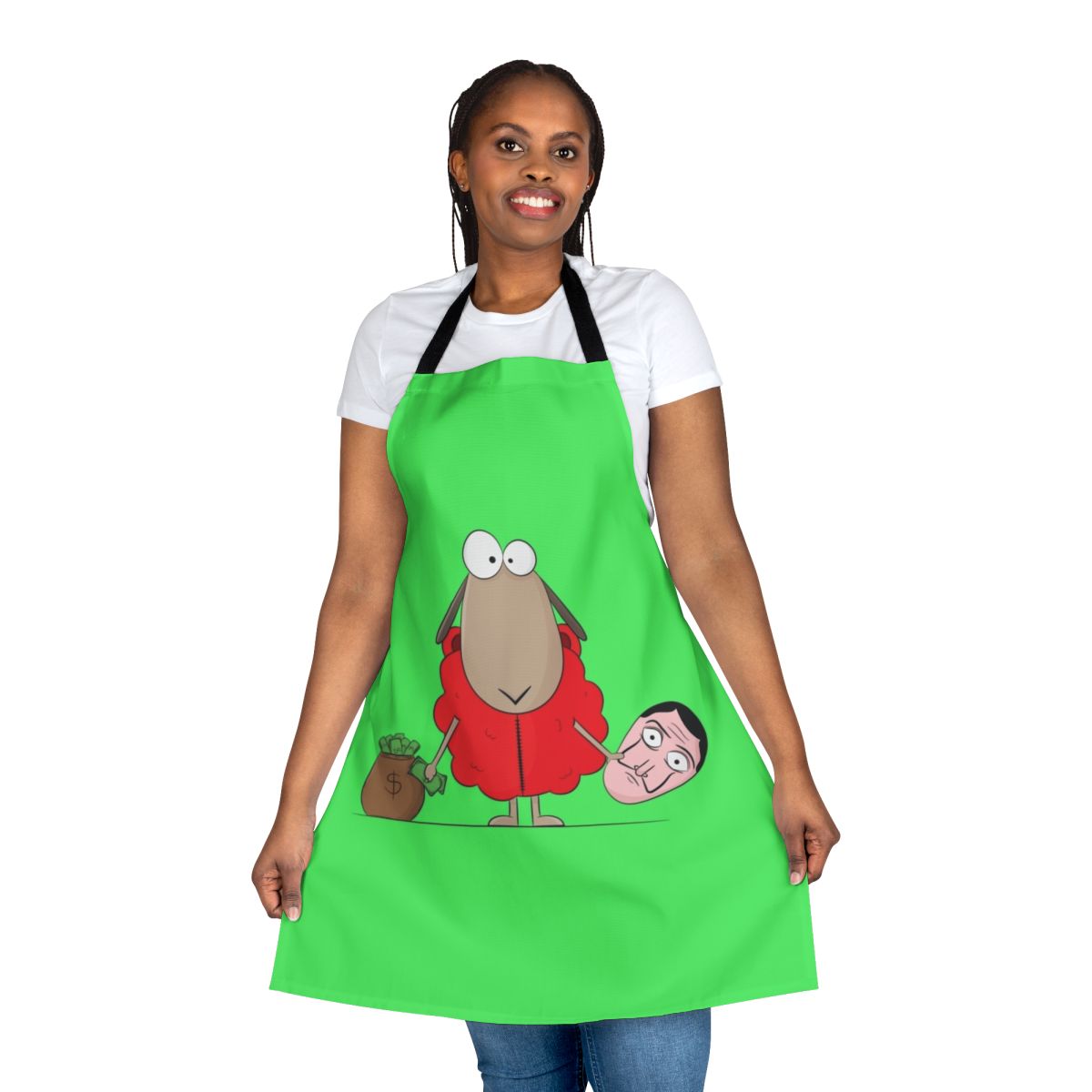 Sheep-themed apron inspired by the popular Netflix series Money Heist