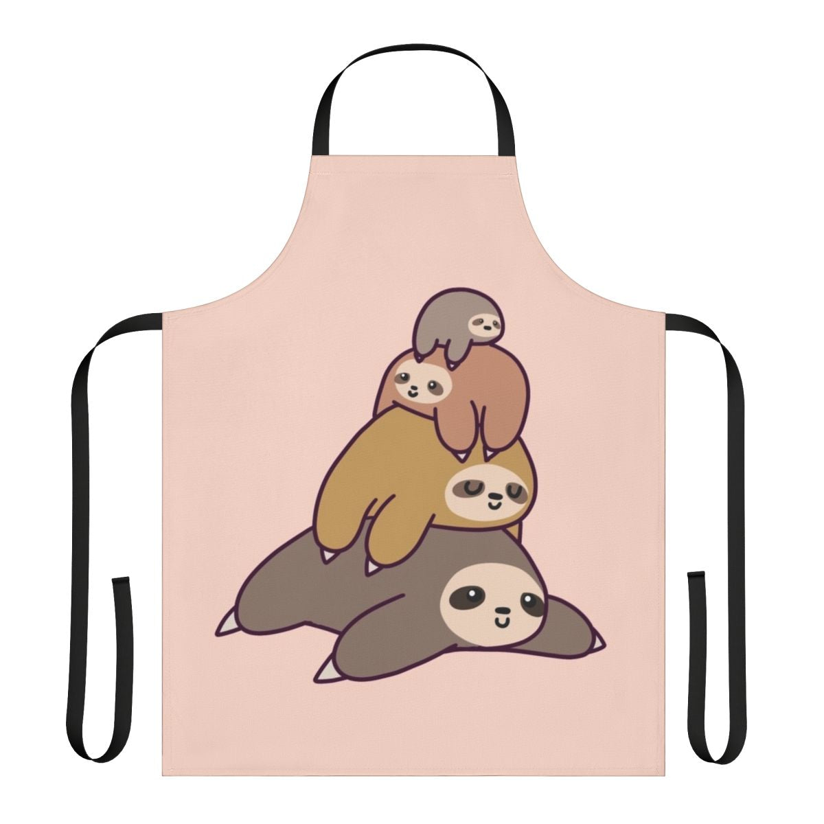 Illustration of a stack of cute cartoon sloths on a kitchen apron