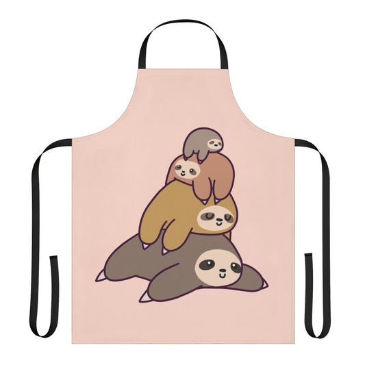 Illustration of a stack of cute cartoon sloths on a kitchen apron