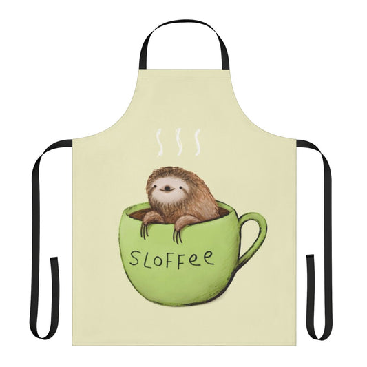 Sloth-themed apron with a cute, pun-filled design for coffee and tea drinkers