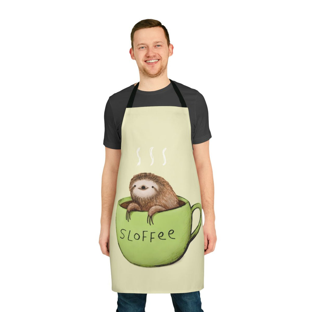Sloth-themed apron with a cute, pun-filled design for coffee and tea drinkers