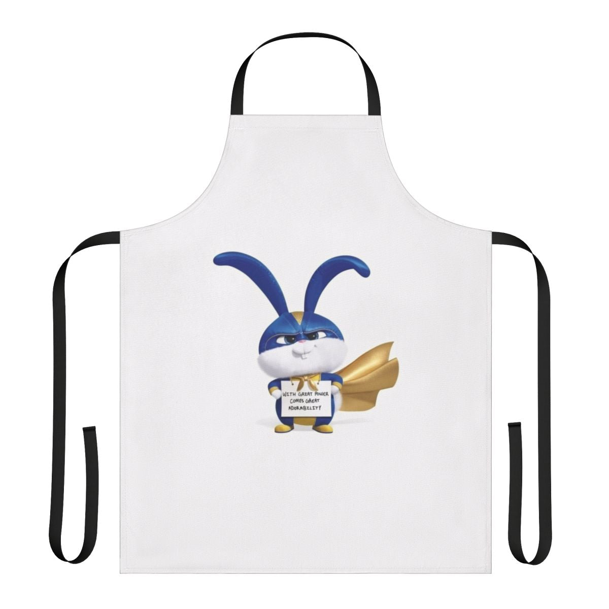 Cute snowball-themed apron with a superhero rabbit design