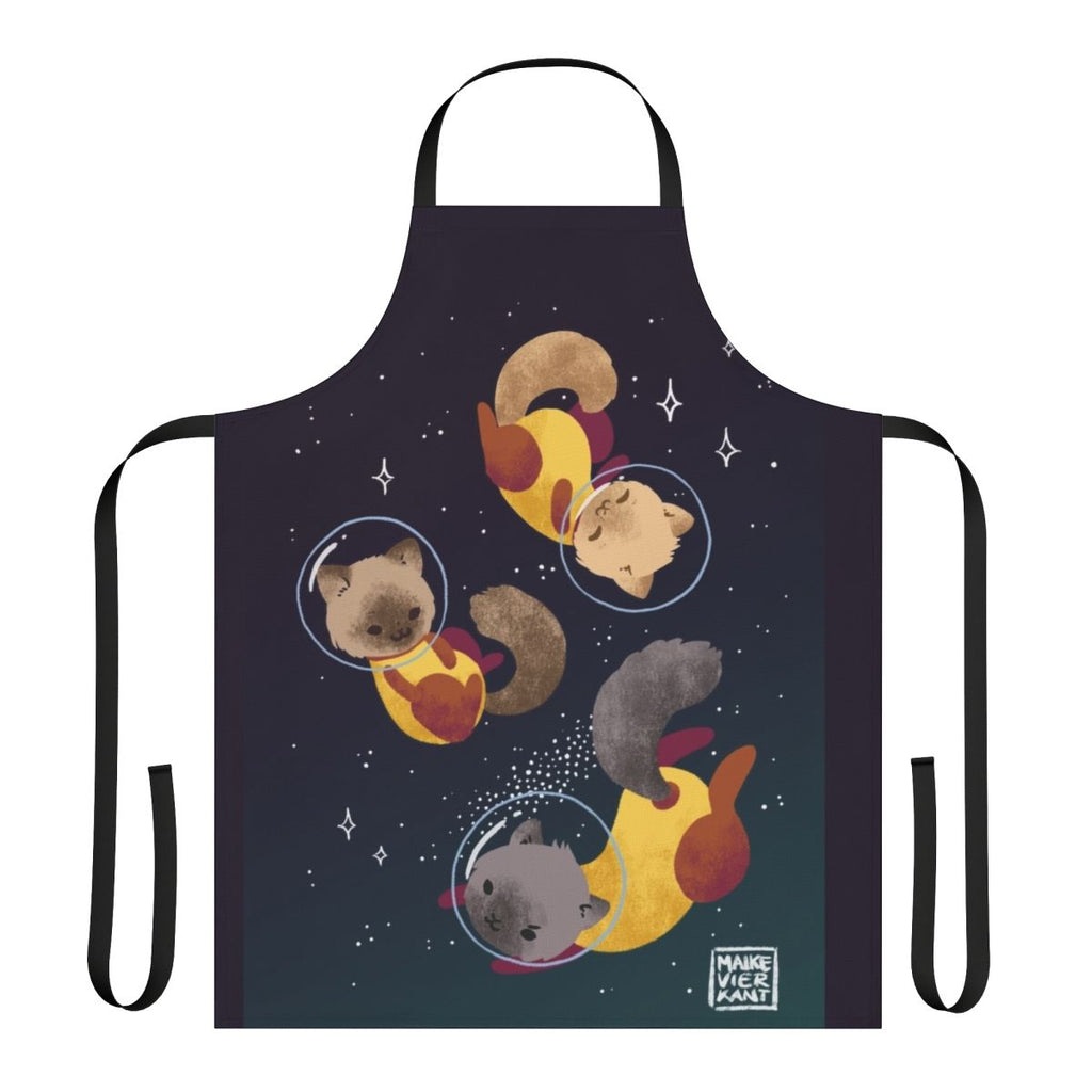 Colorful digital illustration of space cats on an apron