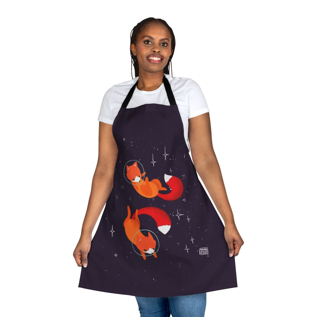 Illustration of a cute space fox character wearing an astronaut suit against a starry galaxy background