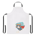 A blue apron with a cute superhero cat design, perfect for young kids