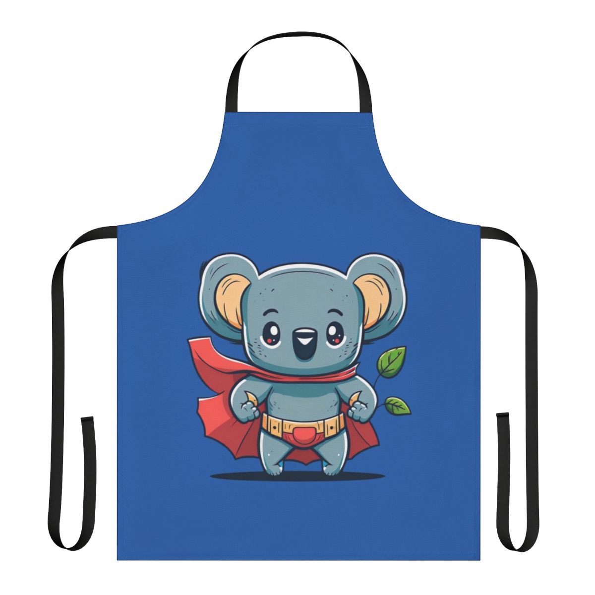Adorable superhero koala character wearing a superhero cape, printed on a high-quality apron.