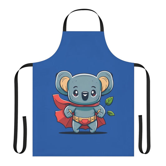 Adorable superhero koala character wearing a superhero cape, printed on a high-quality apron.
