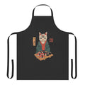 A vibrant and whimsical apron featuring a colorful sushi-inspired cat design.