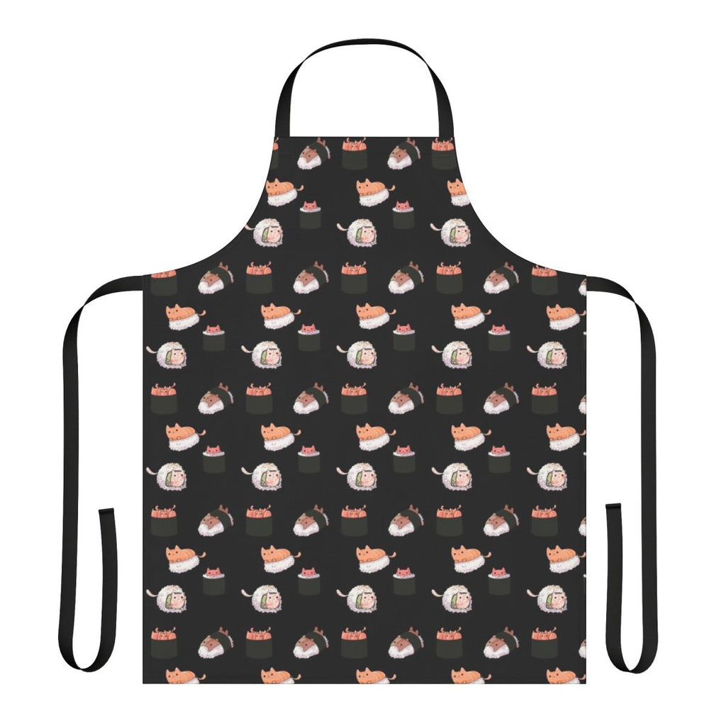 Vibrant sushi cat design printed on a durable, high-quality apron for cat owners and lovers