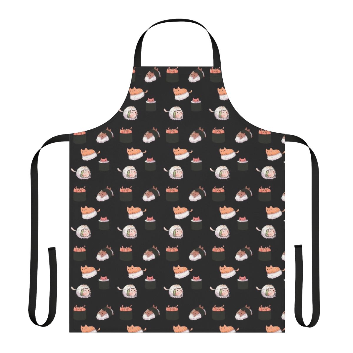Vibrant sushi cat design printed on a durable, high-quality apron for cat owners and lovers