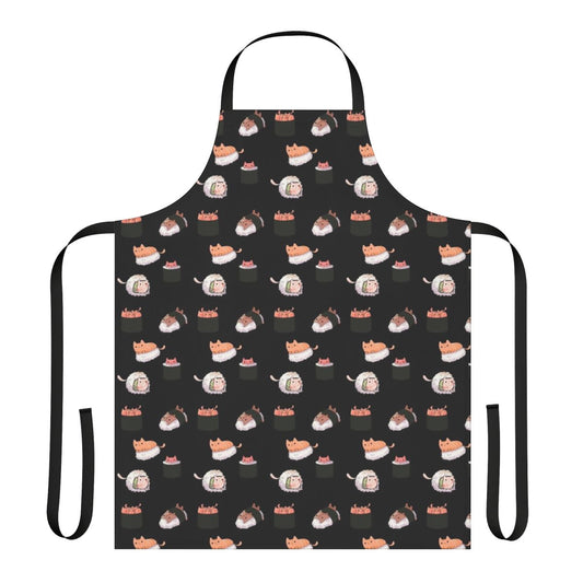 Vibrant sushi cat design printed on a durable, high-quality apron for cat owners and lovers