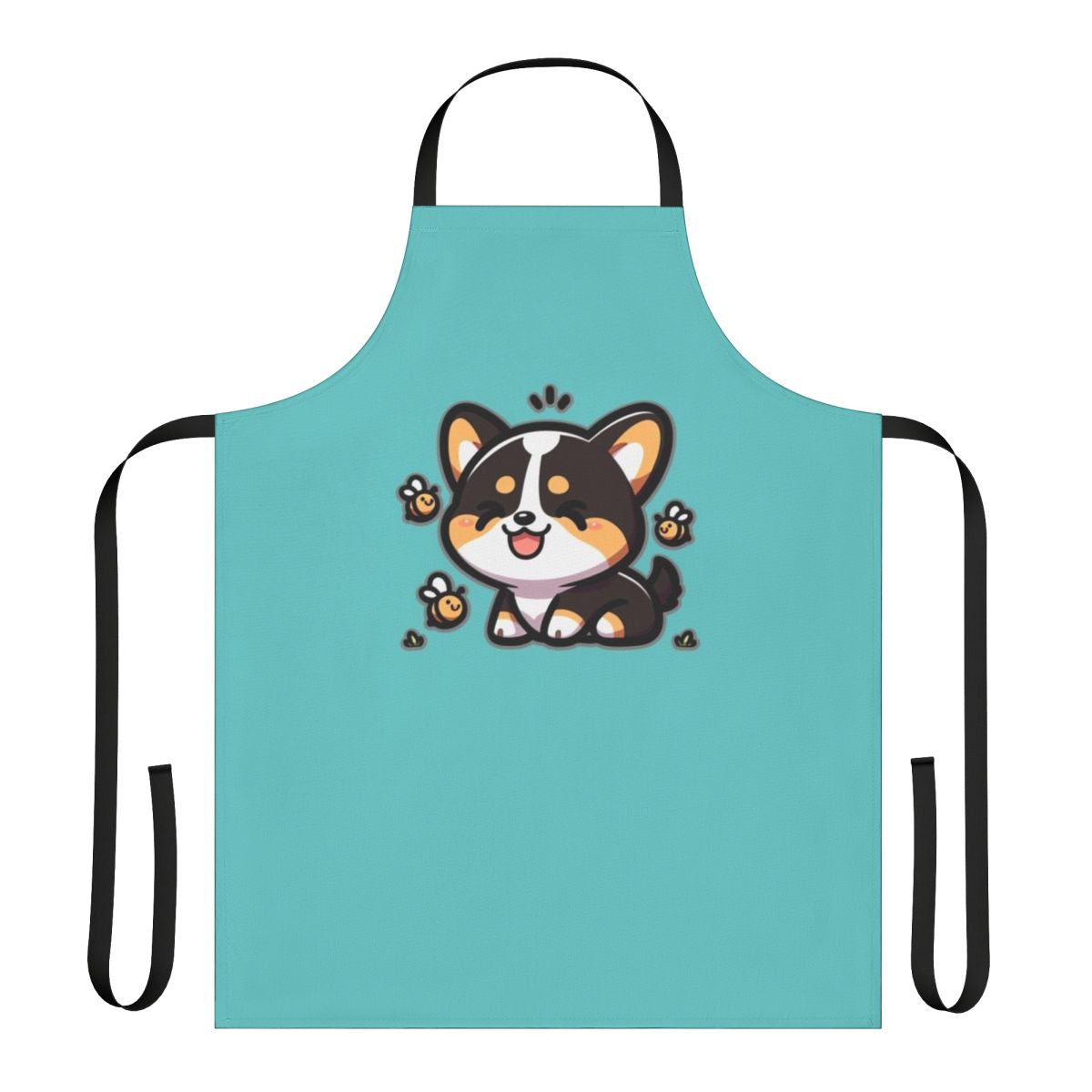 Tricolor Corgi design with cute bees on a high-quality apron