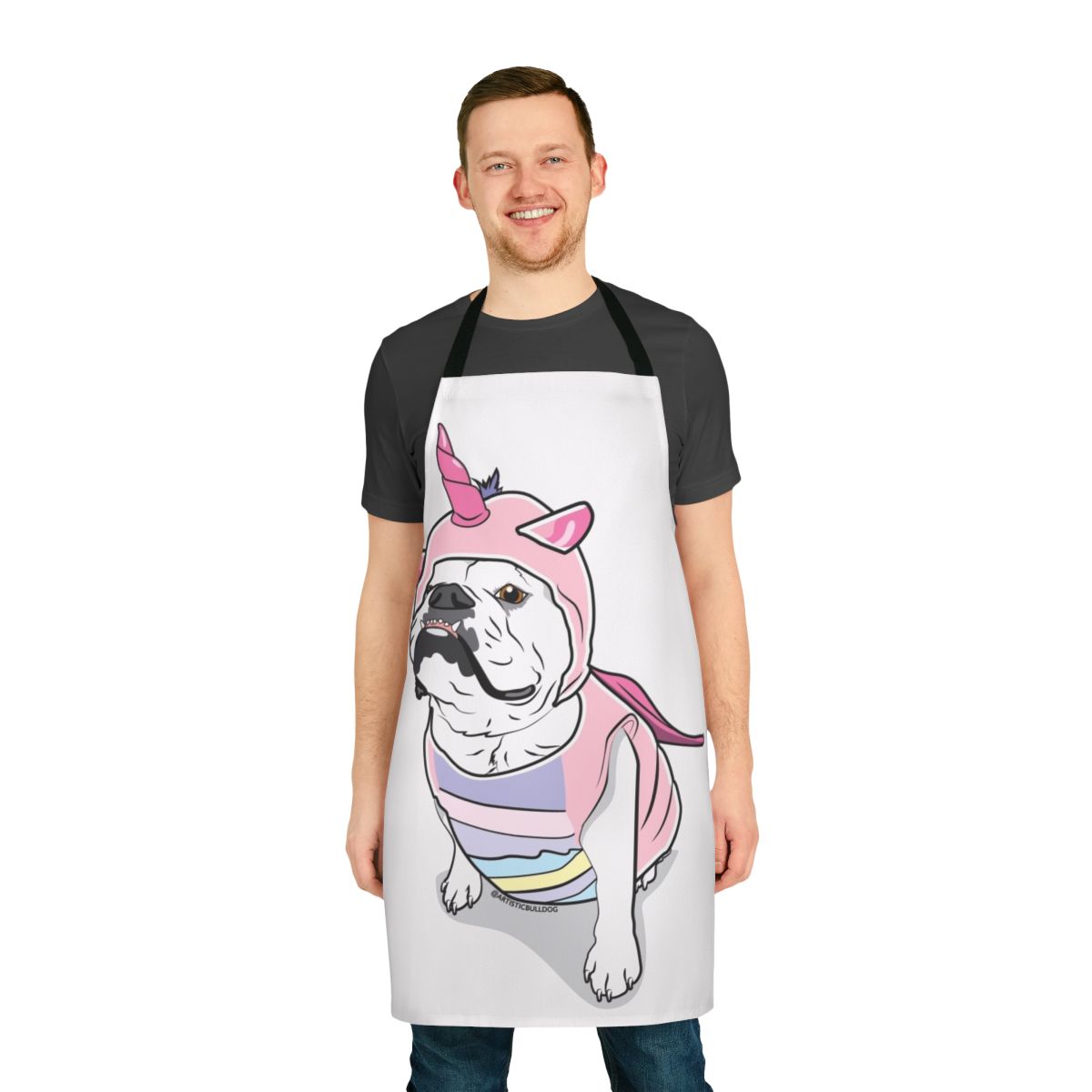 Princessbuttcup the Unicorn Apron featuring a cute bulldog design