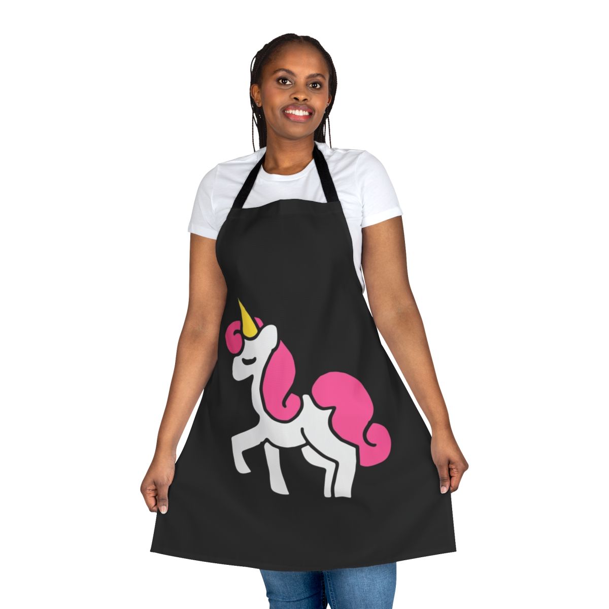 Cute pink unicorn design on a high-quality apron for kitchen use