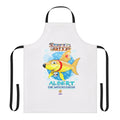 Illustration of a colorful cartoon fish standing guard on an apron