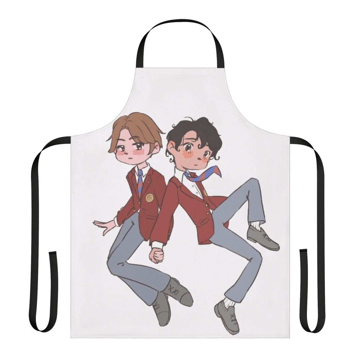 Illustration of Wilhelm and Simon from the Netflix series Young Royals, holding hands in a sweet, romantic embrace.