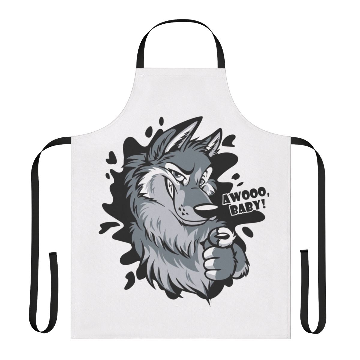 Illustration of a wolf howling on a baby apron