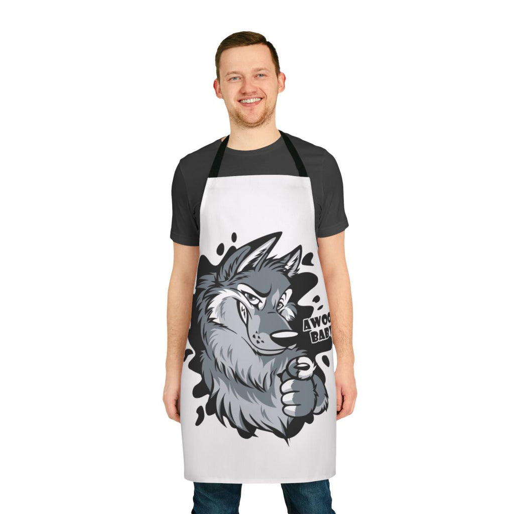 Illustration of a wolf howling on a baby apron