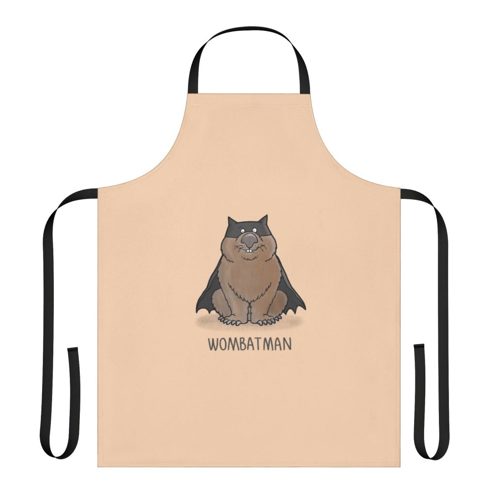 Illustration of a wombat wearing a superhero costume on an apron